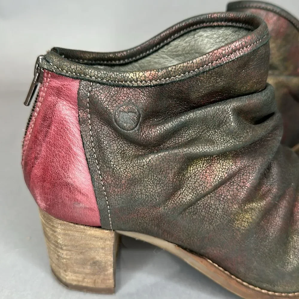 DKODE Ankle Boots Leather Metallic Distressed Pink Heel Size 37 US 6.5 (A-1503)